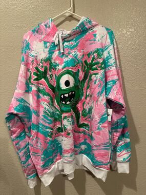 NWT Disney Parks Pixar Monsters Inc Mike Wazowski Abstract Art Hoodie L